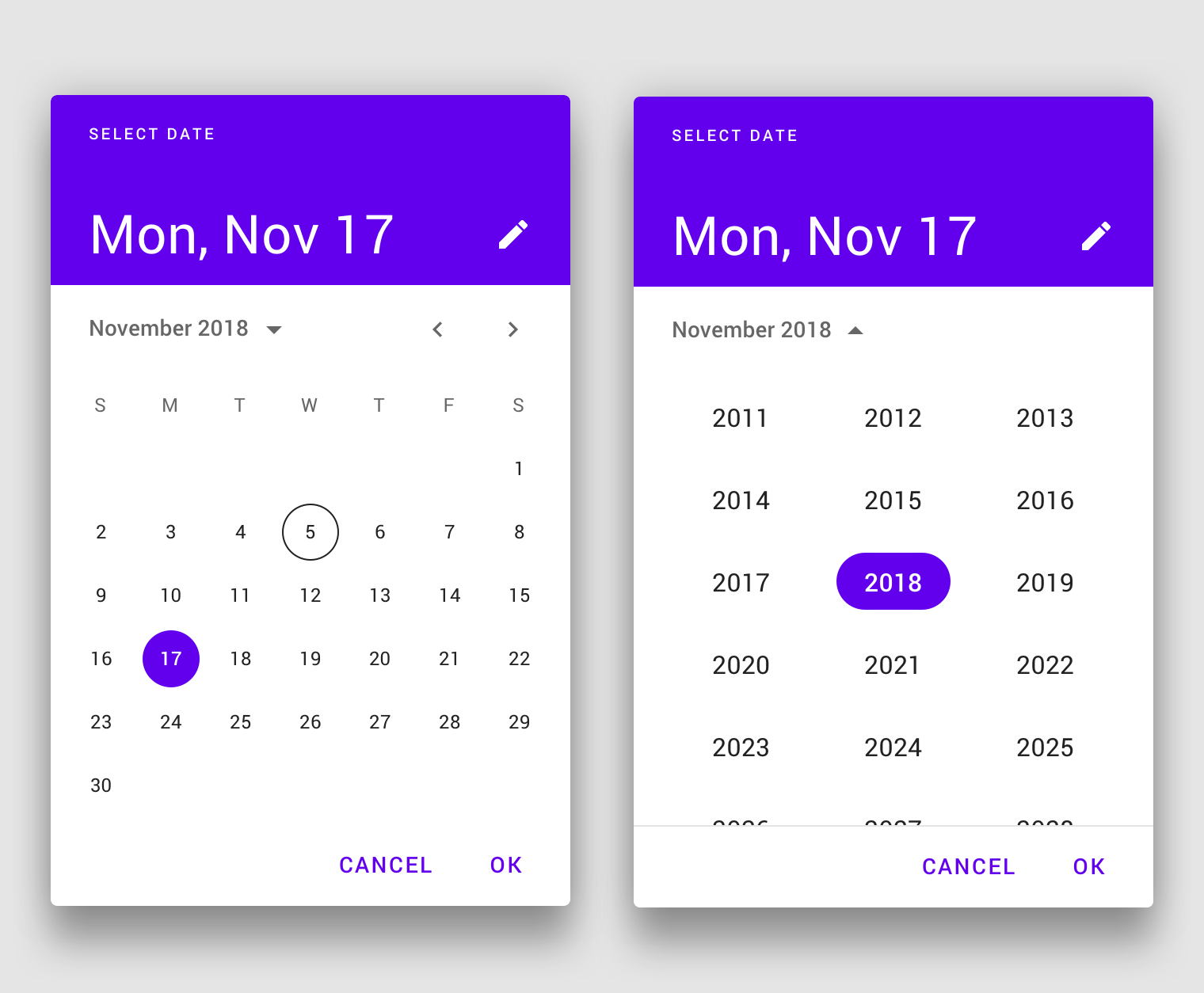 Components Date pickers